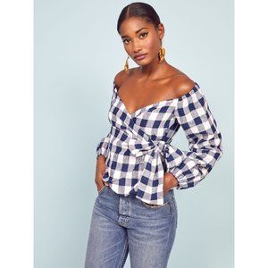 Reformation Blue and White Checkered Blouse